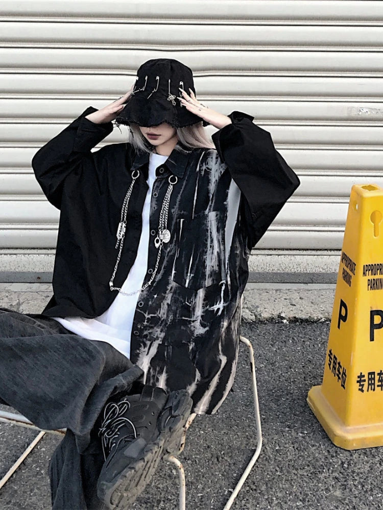 Dark Tie-dye Baggy Blouse
