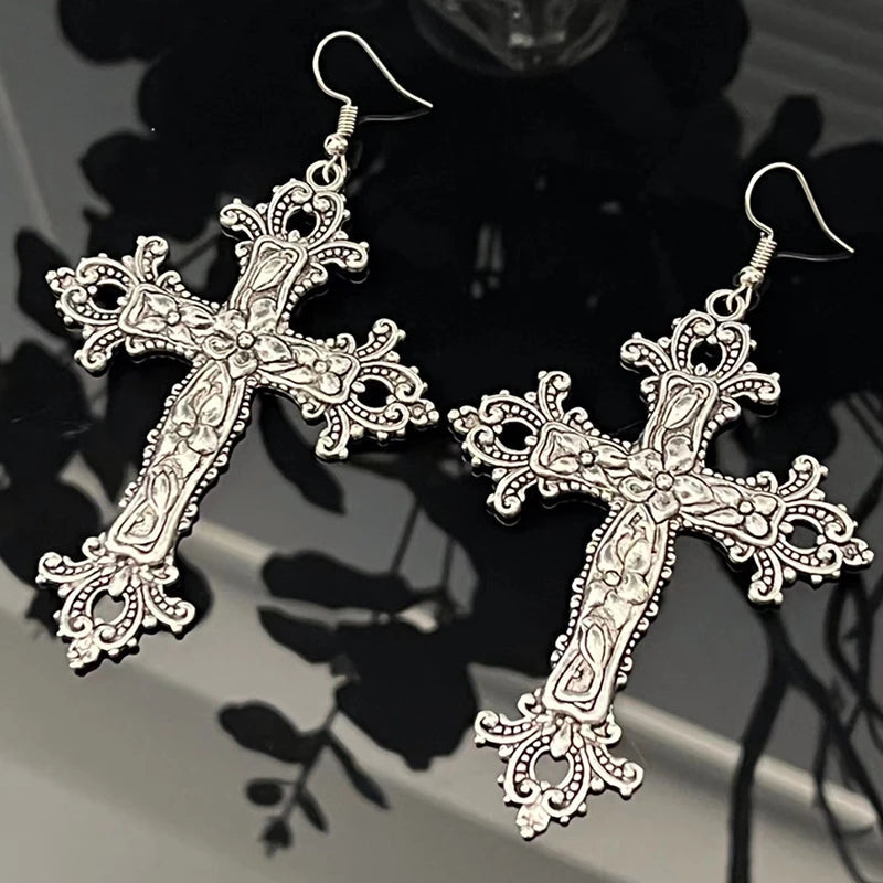 Antique Cross Gothic Rebel Dangle Drop Earring