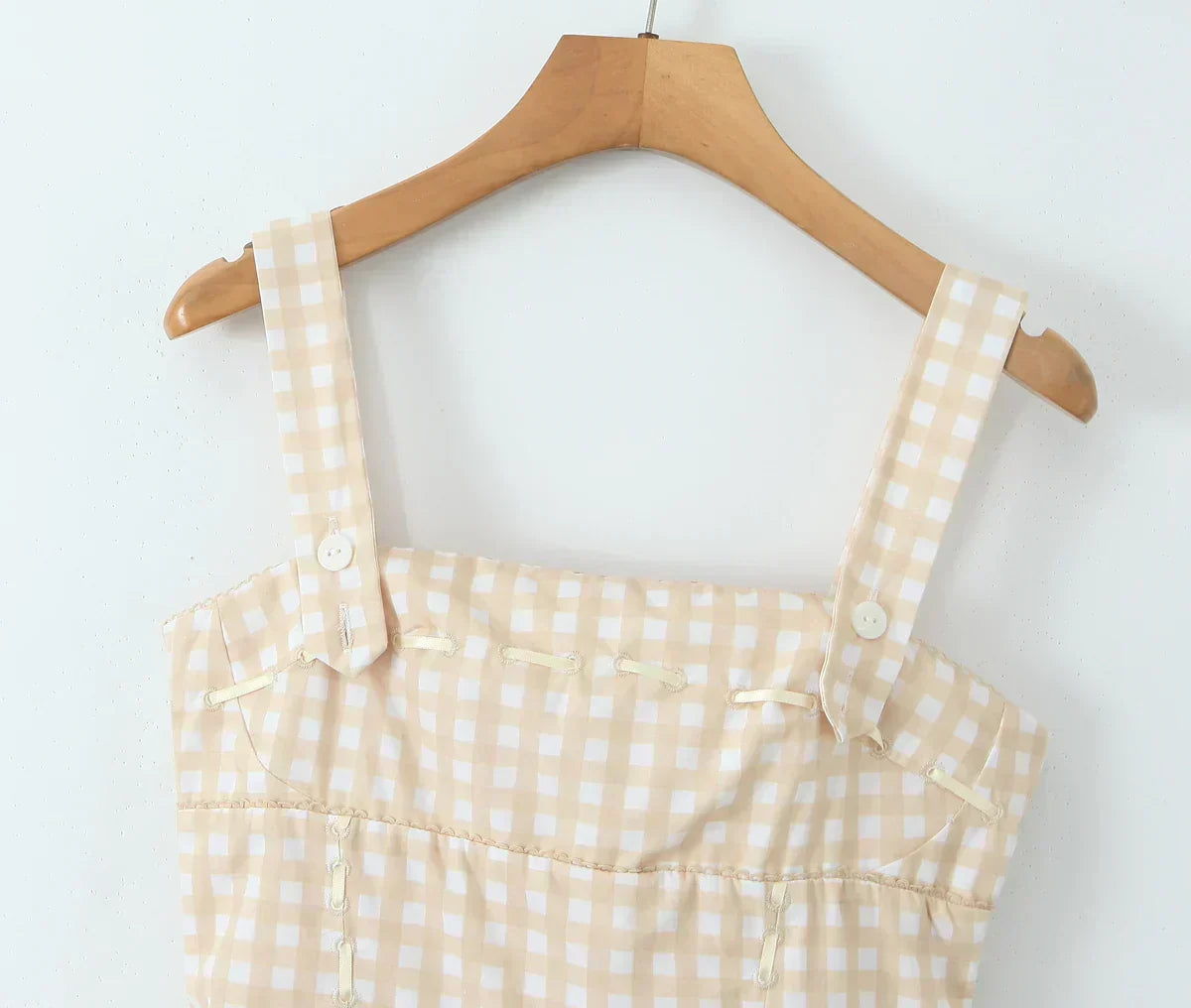 Gingham Print Square Neck Corset Paneled Pleated Mini Dress - View 8
