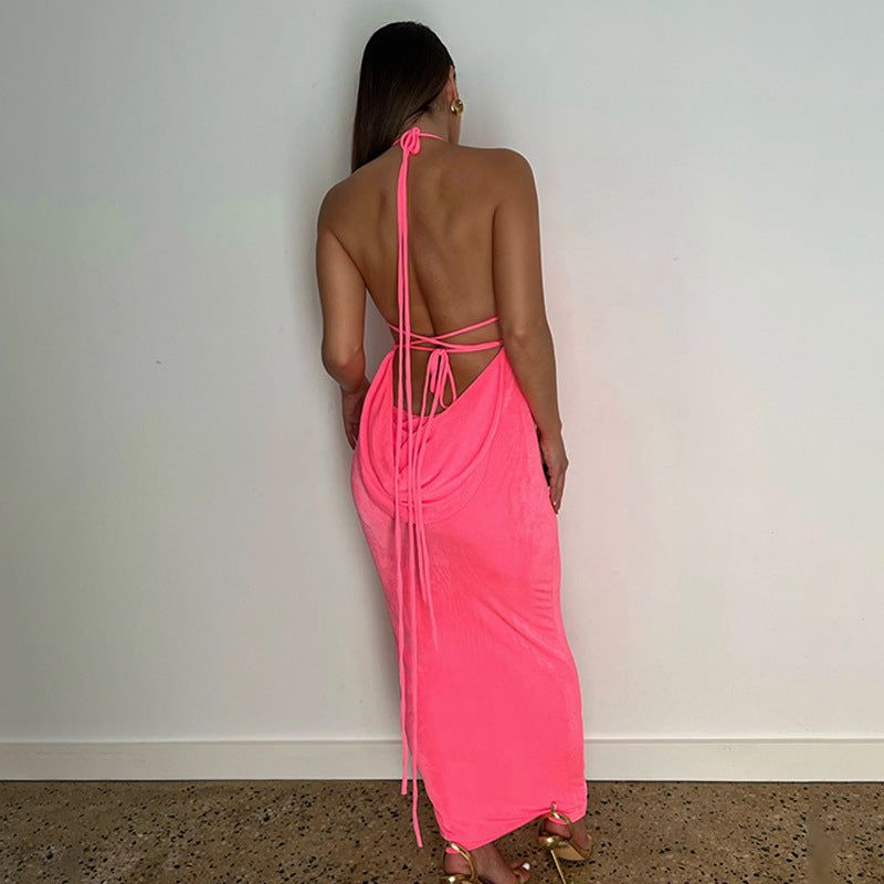 Halter Neck Open-Back Draped Cowl Maxi Dress 8