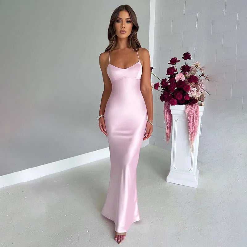 Satin Laceup Mermaid Maxi Dress - View 4