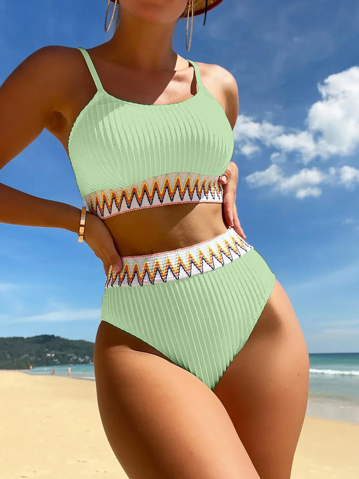 High Waist Colorful Split Two Piece Set