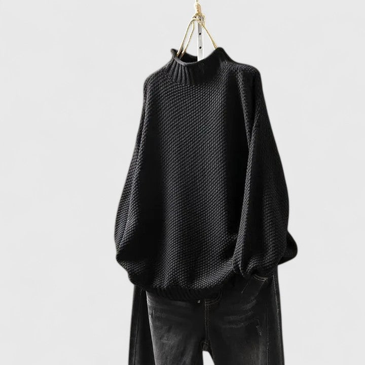 Mock Neck Long Sleeve Waffle Knit Oversized Sweater 5