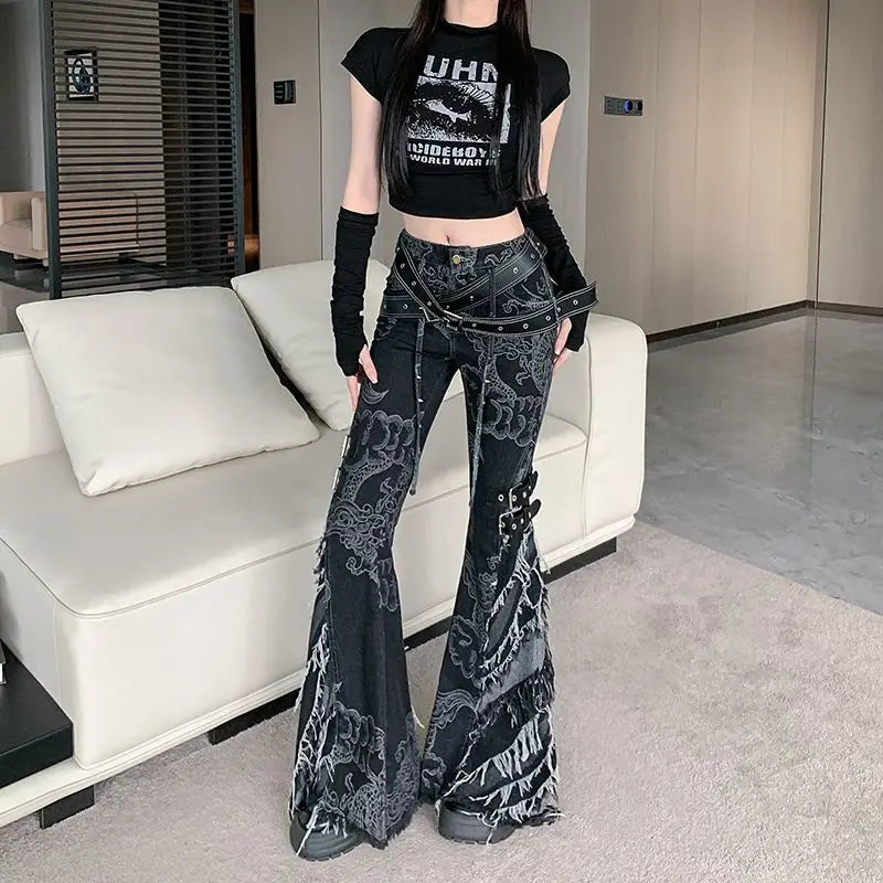Rebellious Dark Print Flare Pant