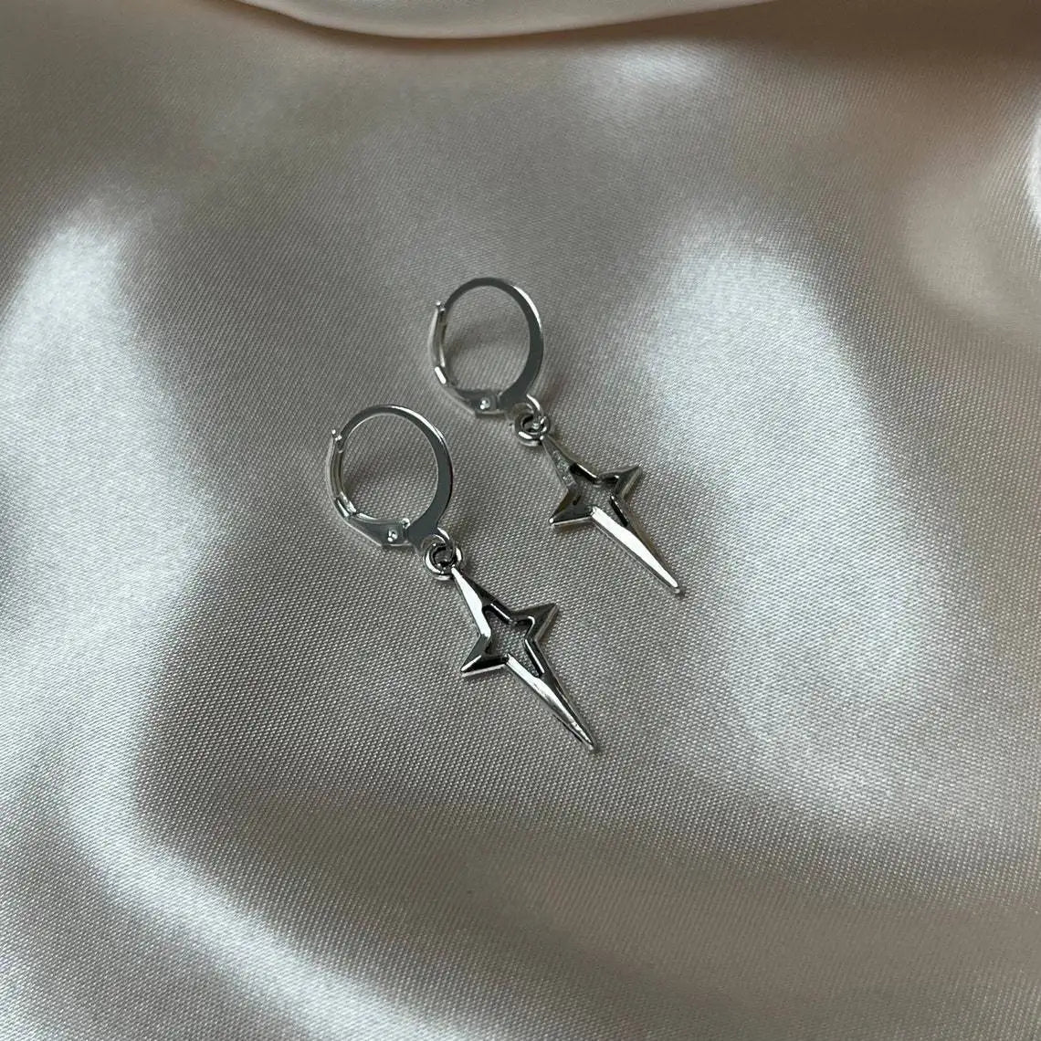 Rebel Celestial Cross Silver Empty Heart Earring