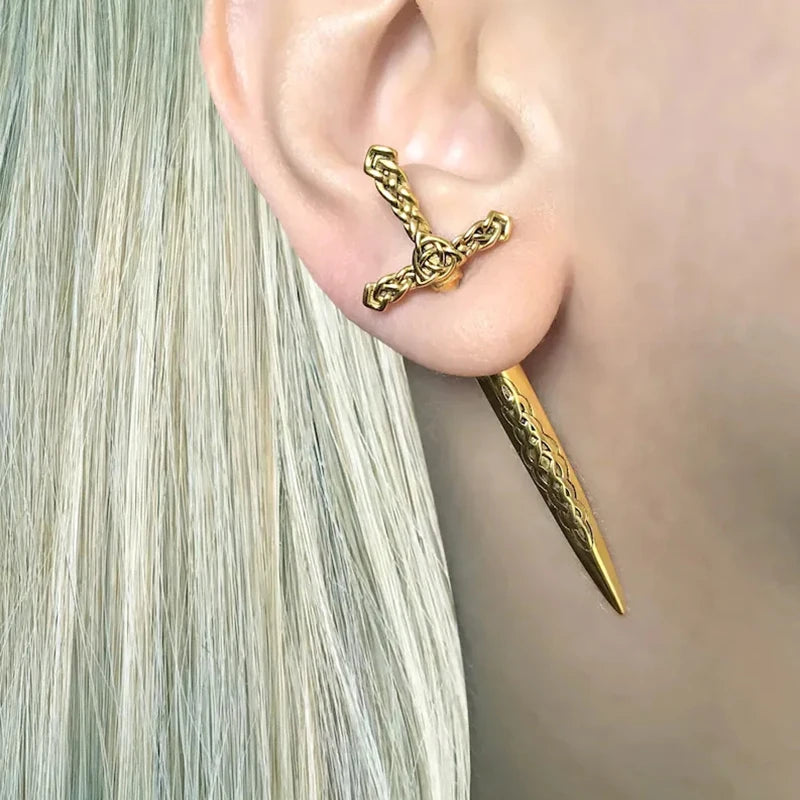 Metal Punk Dark Sword Dagger Stud Earring