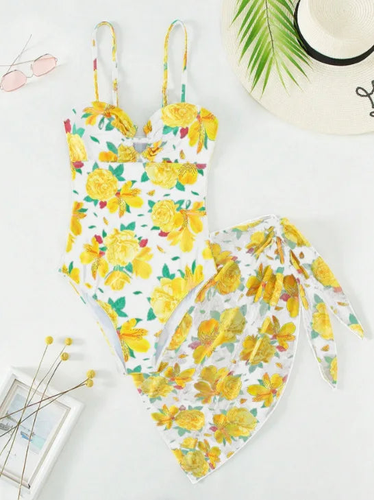 Print Strapped Push up Two Piece Set