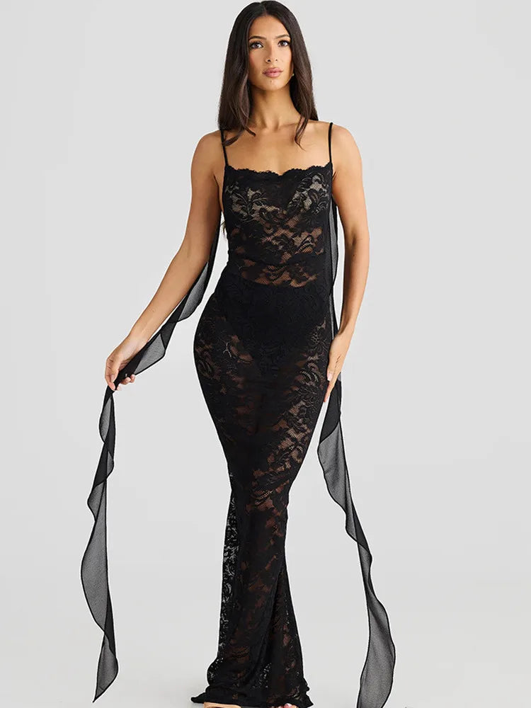 Trailing Flowing Skirt Patchwork Lace Dress 6