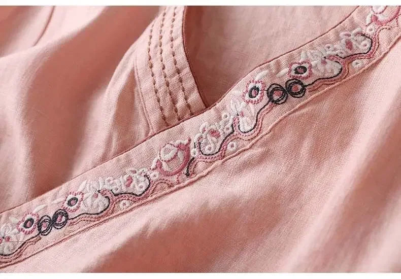 Embroidered Trim V-Neck Long Sleeve Wrap Blouse 17