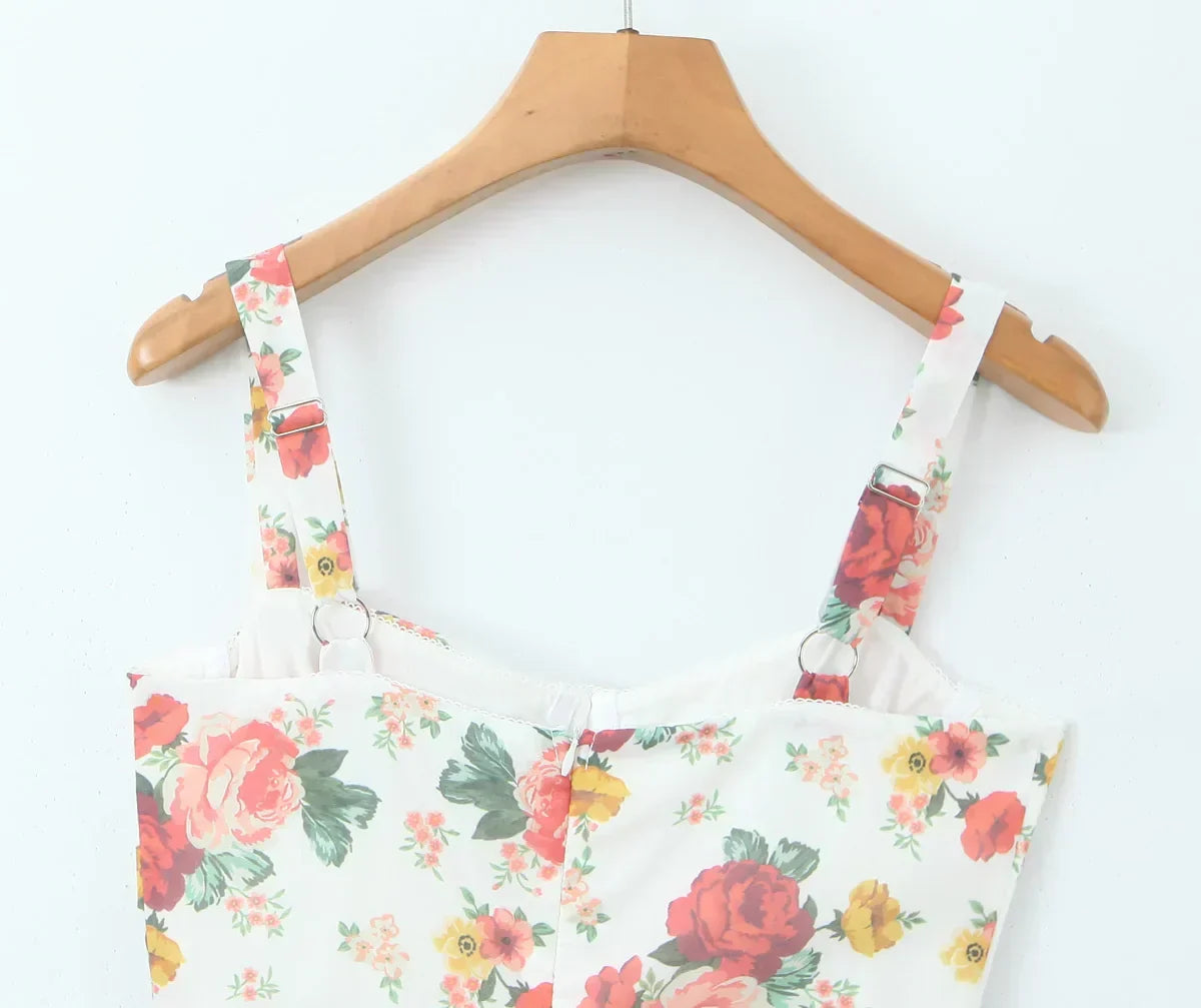Floral Sweetheart Corset Tiered Ruffle Midi Dress - View 8