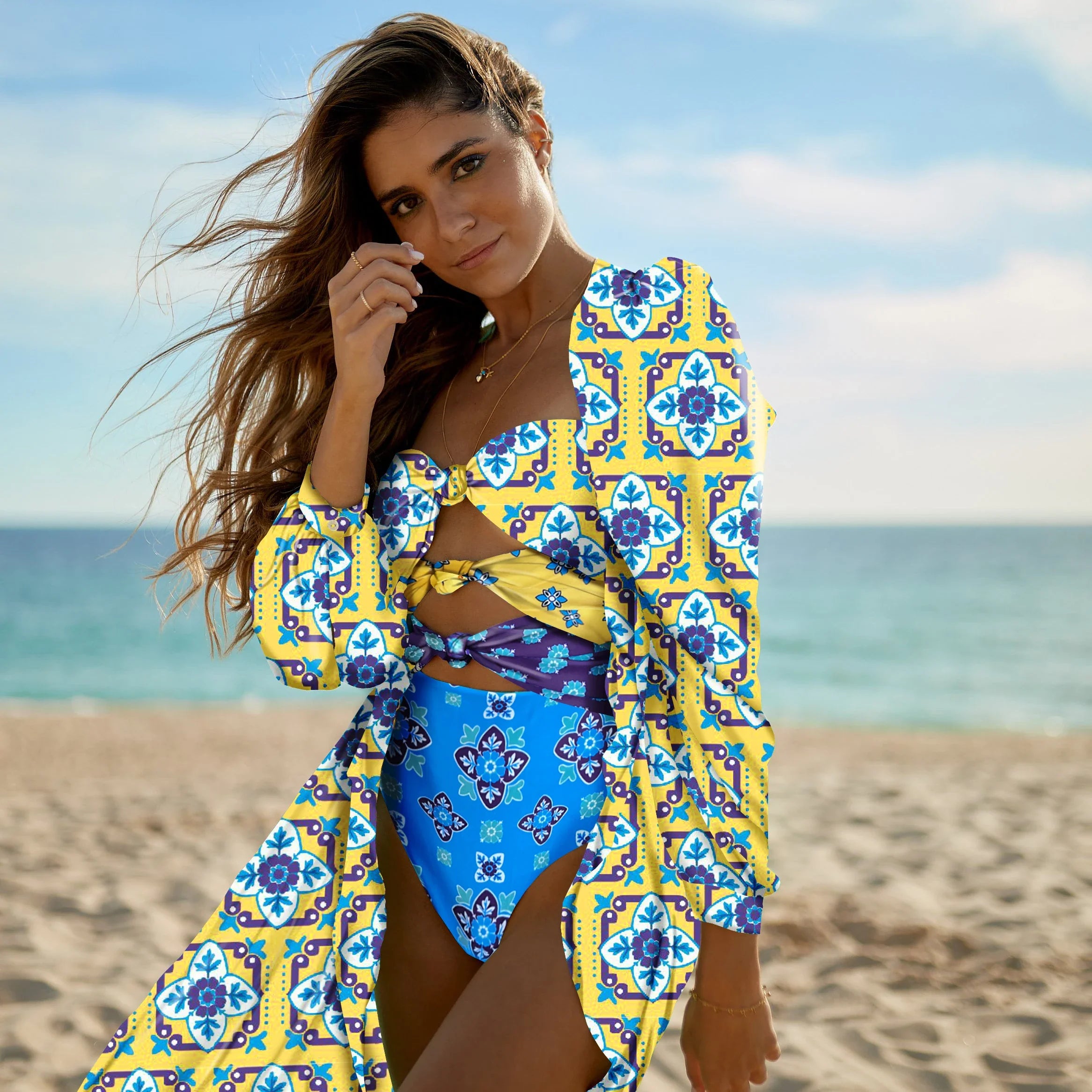 Print One-Piece Swimsuit Cover Up