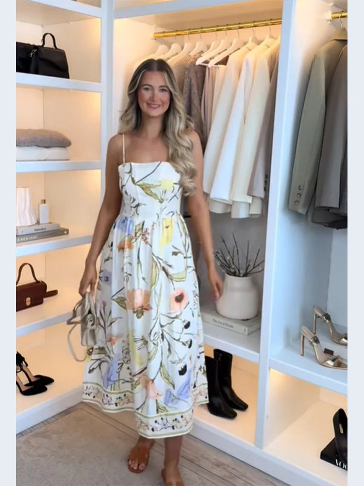 Pleated Sleeveless Backless Floral Dress