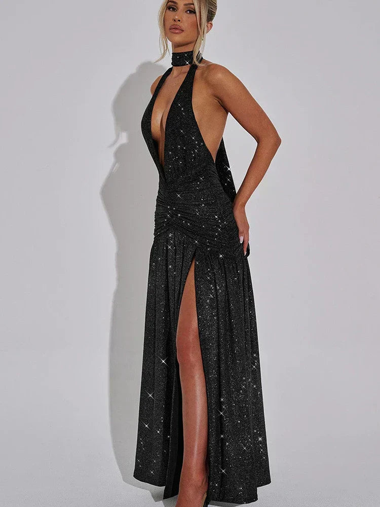 Glitter Strapless Bodycon High Split Party Midi Dress - View 6