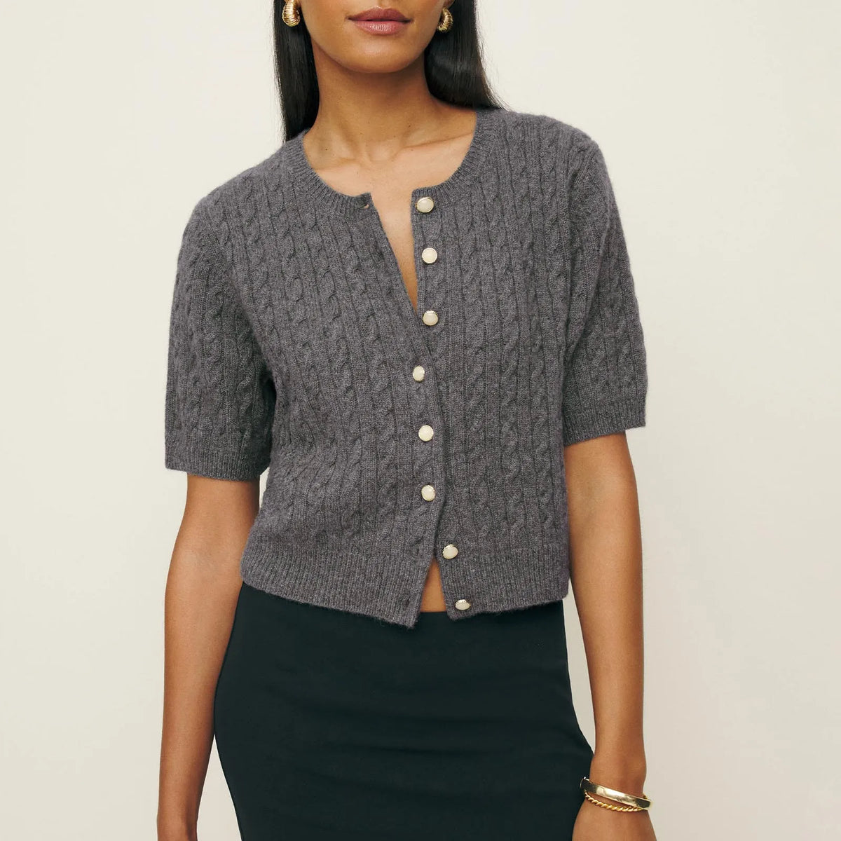 Cashmere Button Down Short Sleeve Cardigan