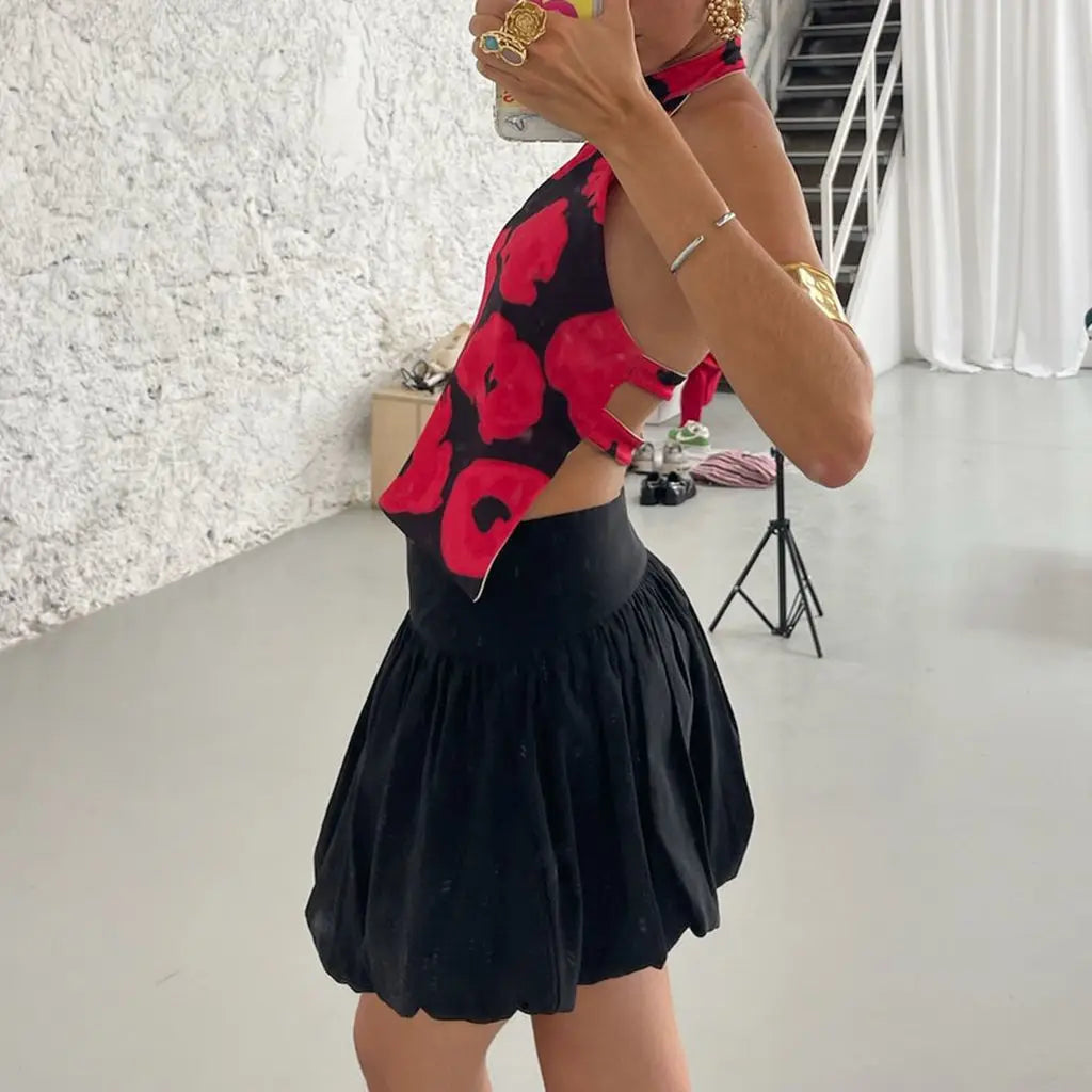 Y2K Button Closure Halter Backless Tie-Dye Cami Top - Fashionpara