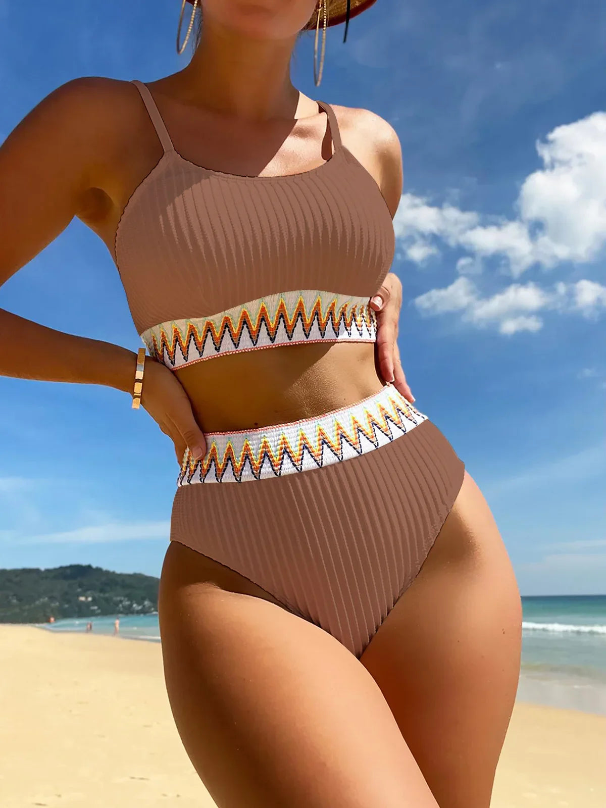 High Waist Colorful Split Two Piece Set