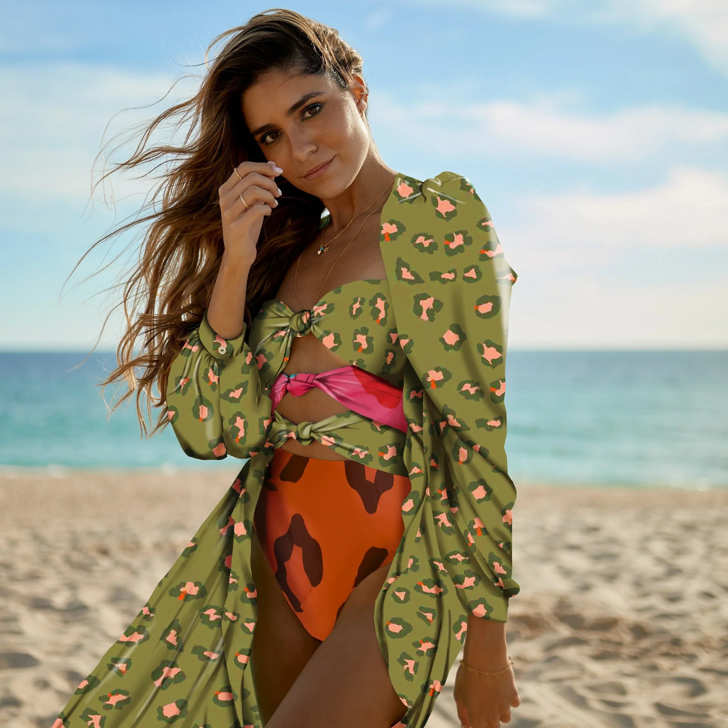 Print One-Piece Swimsuit Cover Up