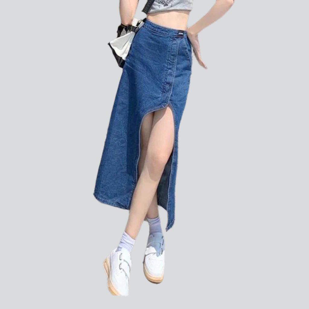 Wide slit women's denim skirt - Fashionpara