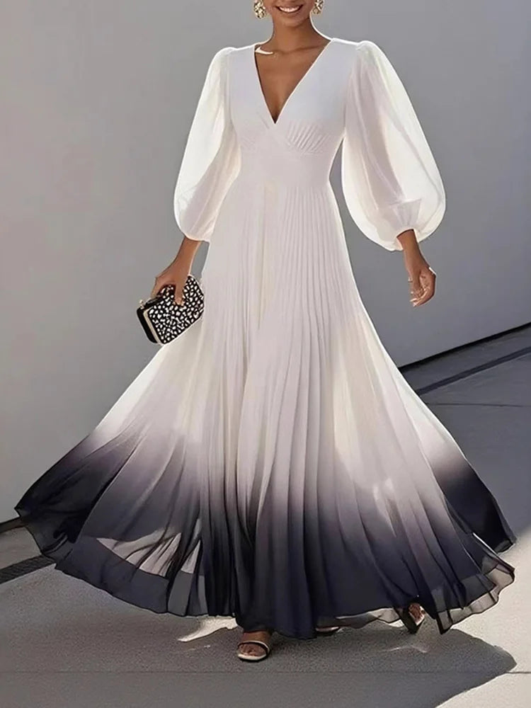 Elegant Gradient Print A-Line Evening Dress for Women