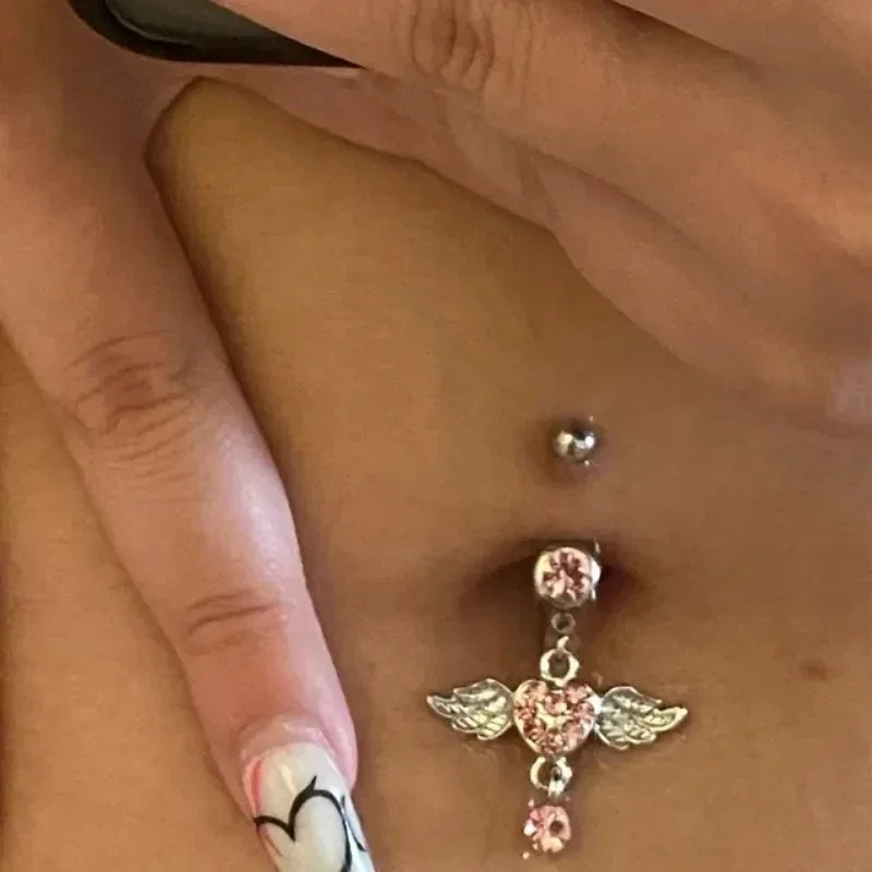 Heavenly Feathers Rose Dark Belly Ring