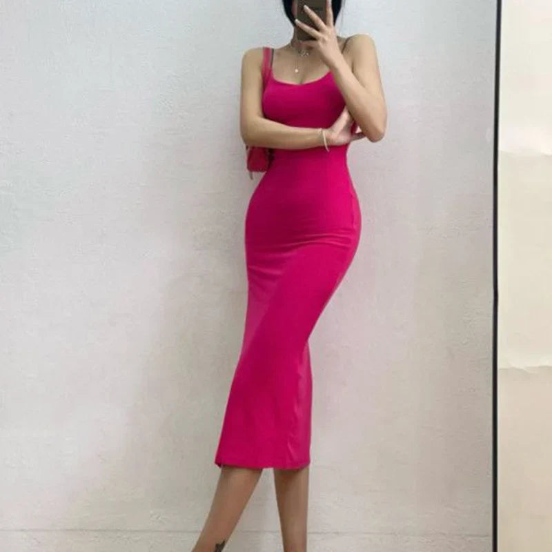 Scoop Neck Spaghetti Strap Bodycon Maxi Dress