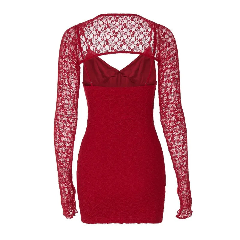 Lace Long Sleeve Backless Mini Dress - View 24