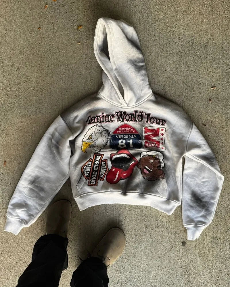 Dark Pattern Letter Zip Hoodie