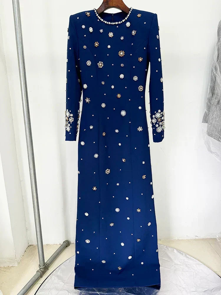 Long Sleeve Luxurious Beaded Maxi Dress - View 8