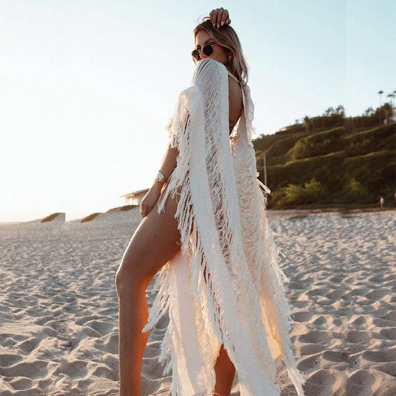 Retro V-Neck Beach Dress Swim Cover Up