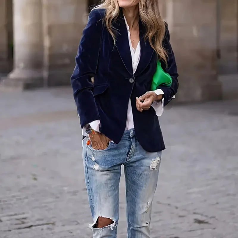 Fashionpara Women's Velvet Slim Fit Blazer Coat for Winter