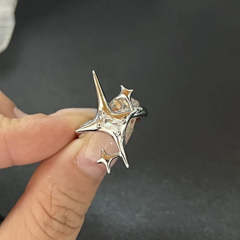 Kpop Dark Geometric Gothic Star Ring