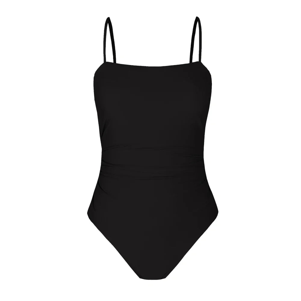Leaf Print Shirred Square Neck One Piece Set