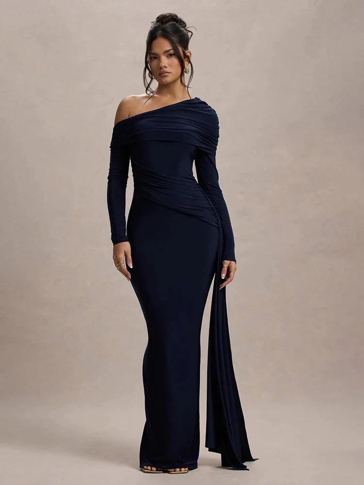 Skew Collar Draped Sleeve Bodycon Dress