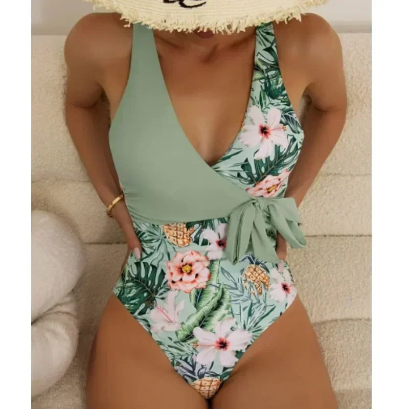 Wrap Tie Plunge One Piece Set