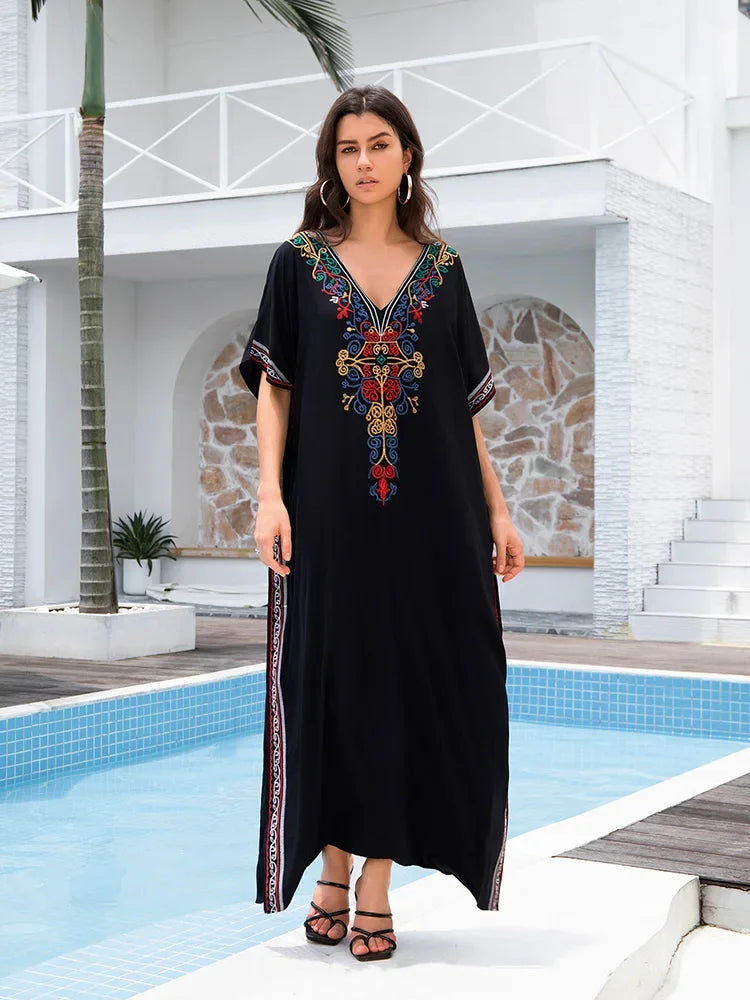 Embroidery Long Dress Beach Cover Up