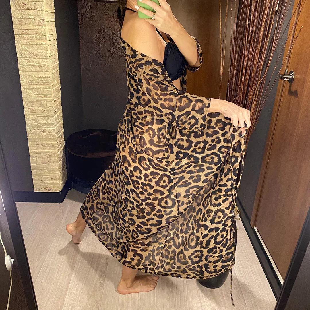 Leopard Print Swimsuit Beach Cover Up