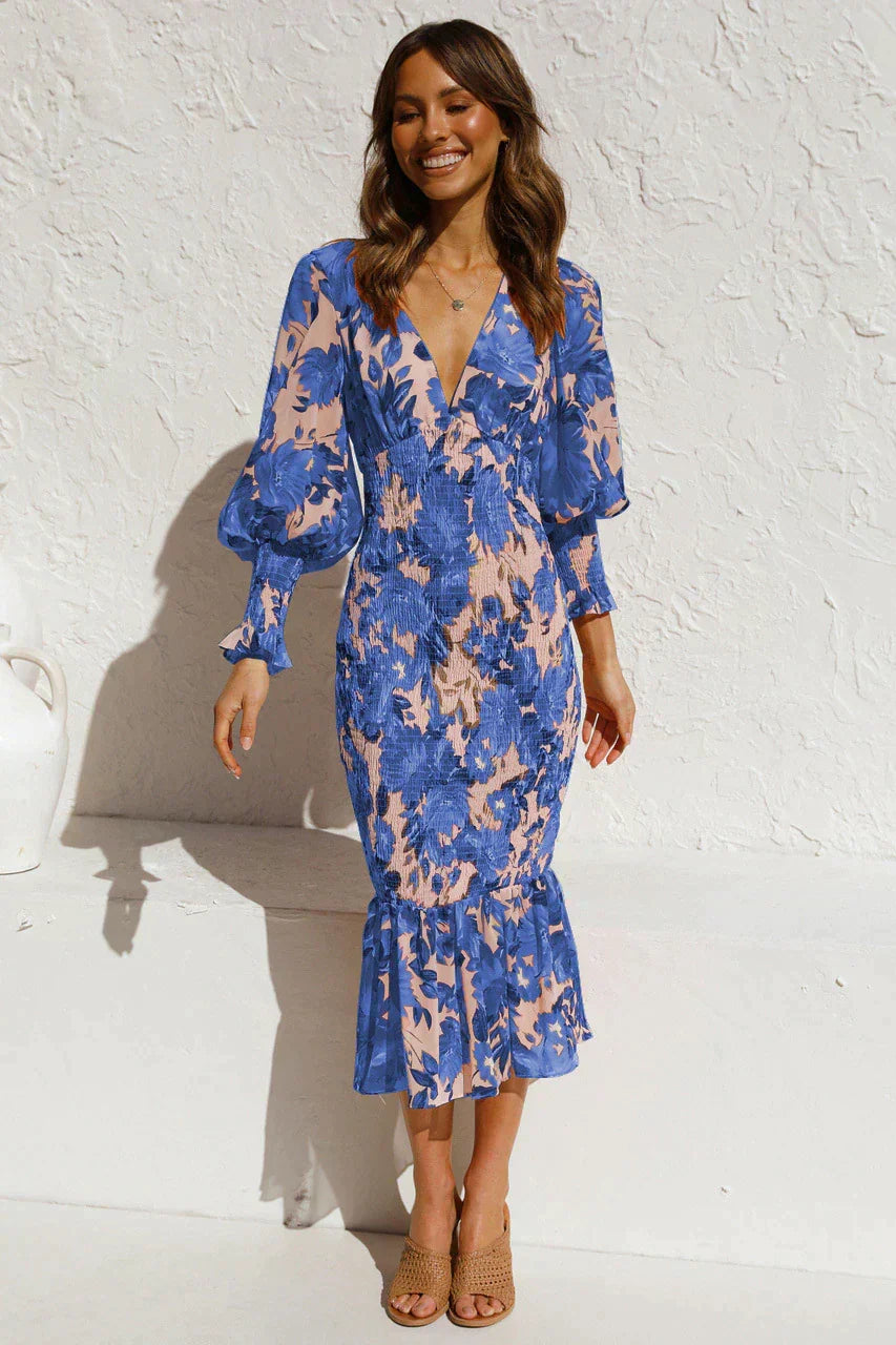 Linen Blend V-Neck Short Sleeve Summer Midi Dress - View 6