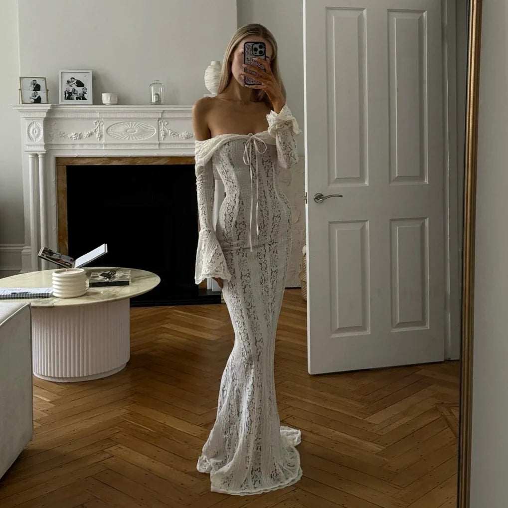 Winter Elegant Maxi Wedding Guest Lace Dress