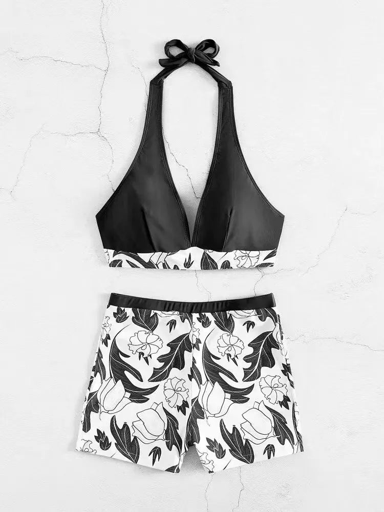 Halter Print Shorts Bikini Two Piece Set