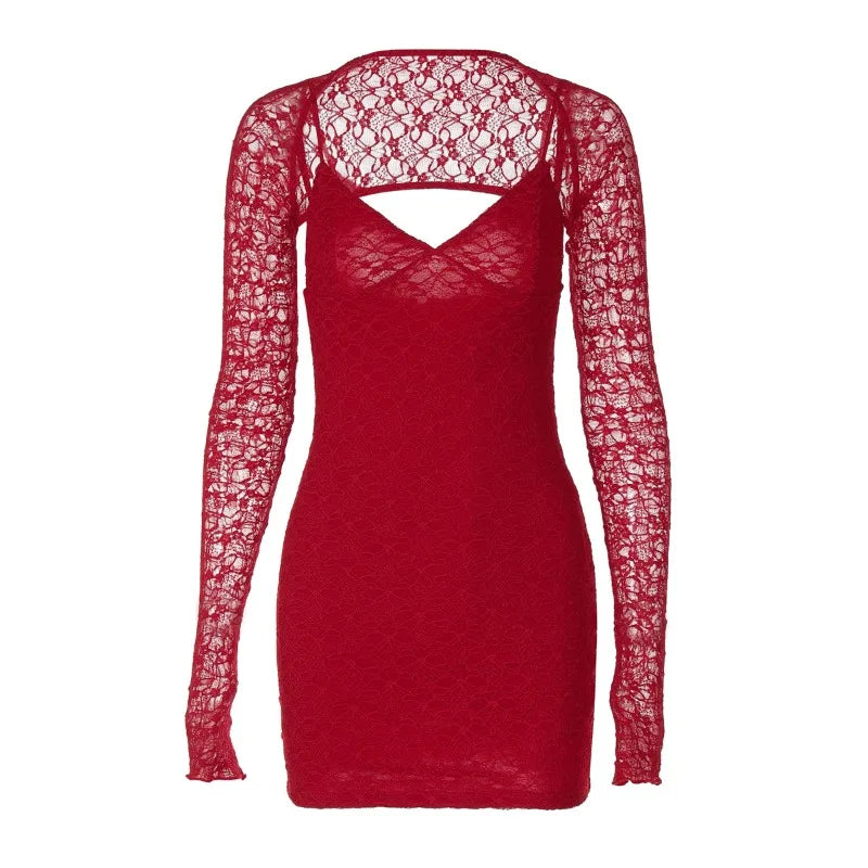 Lace Long Sleeve Backless Mini Dress - View 23