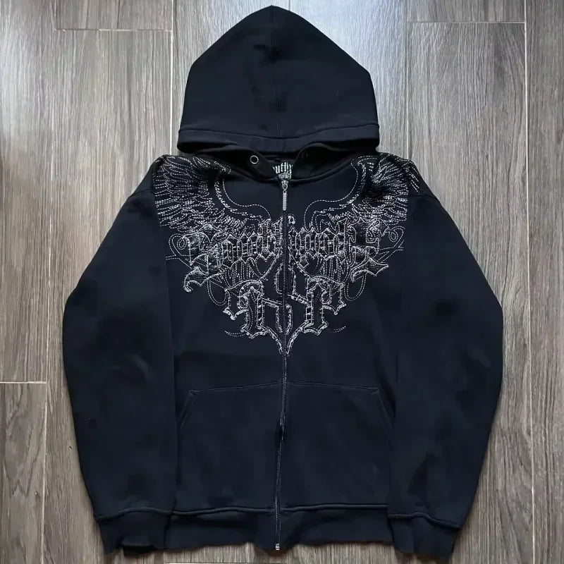 Dark Skull Print Oversized Hoodie