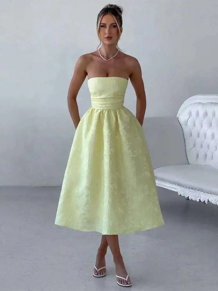 Floral Jacquard Strapless Pleated A-Line Midi Dress 6