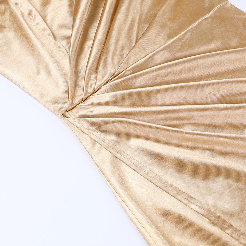 Split Gold Strapless Party Dresses 16