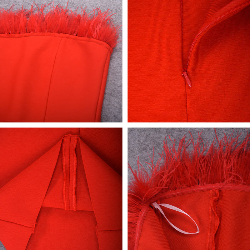 Lessie Strapless Feather Bodycon Dress - Fashionpara