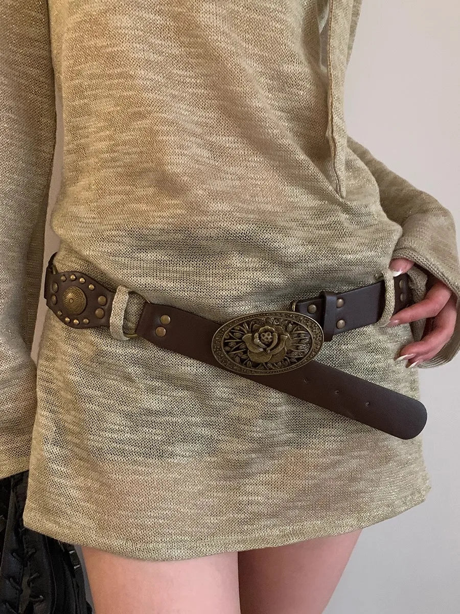 Vintage Y2K Dark Bohemian Wide Brown Belt