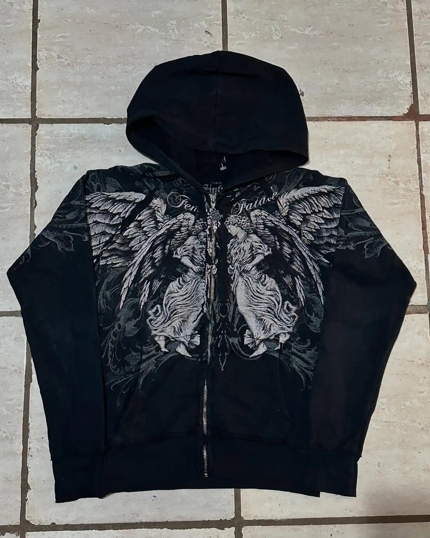 Distress Gothic Cranium Zipper Hoodie