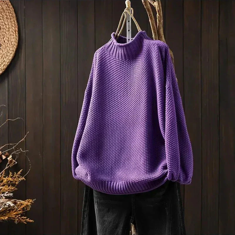 Mock Neck Long Sleeve Chunky Knit Sweater 11