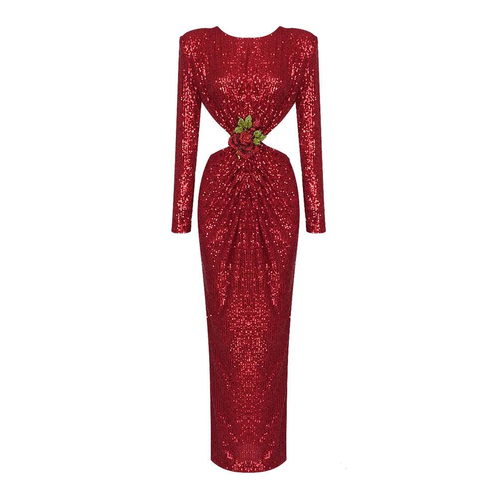 Sequin Long Sleeve Cut Out Bodycon Maxi Dress - View 15