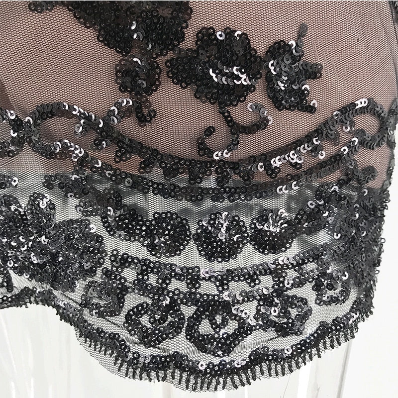 Floral Sequin Plunge Spaghetti Strap Backless Bodycon Mini Dress 13
