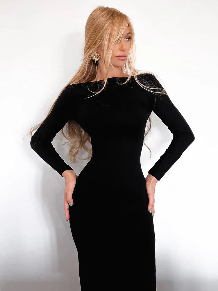 Slash Neck Zipper Slim Split Party Dress